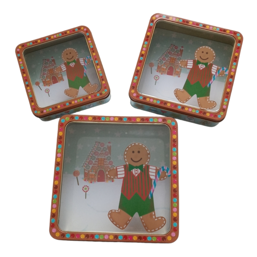 Three Piece Gingerbread Man Nesting Cookie Tins - Picture 3 of 8
